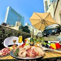 【人気No.1グランピングBBQお肉食べ放題コースxタコスxチーズフォンデュ】飲み放題付！